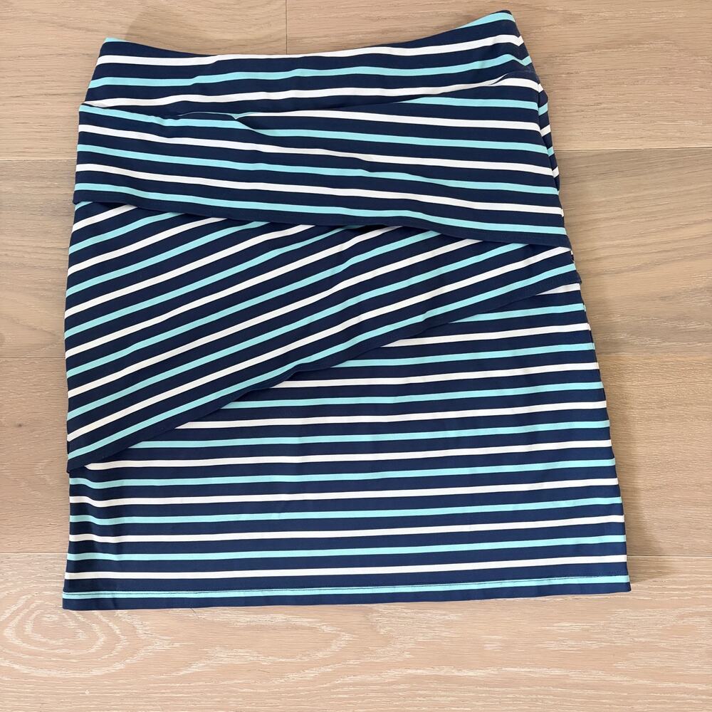 J. McLaughlin Nicola Catalina Cloth Striped Tiered Skirt Navy Blue White Small